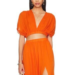 Anna Nata Plunging Orange Chelsea Top Size M